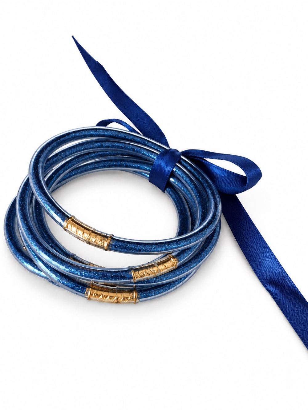 Set of 6 Glitter Blue Jelly Bracelets with Gold Accent Brand New